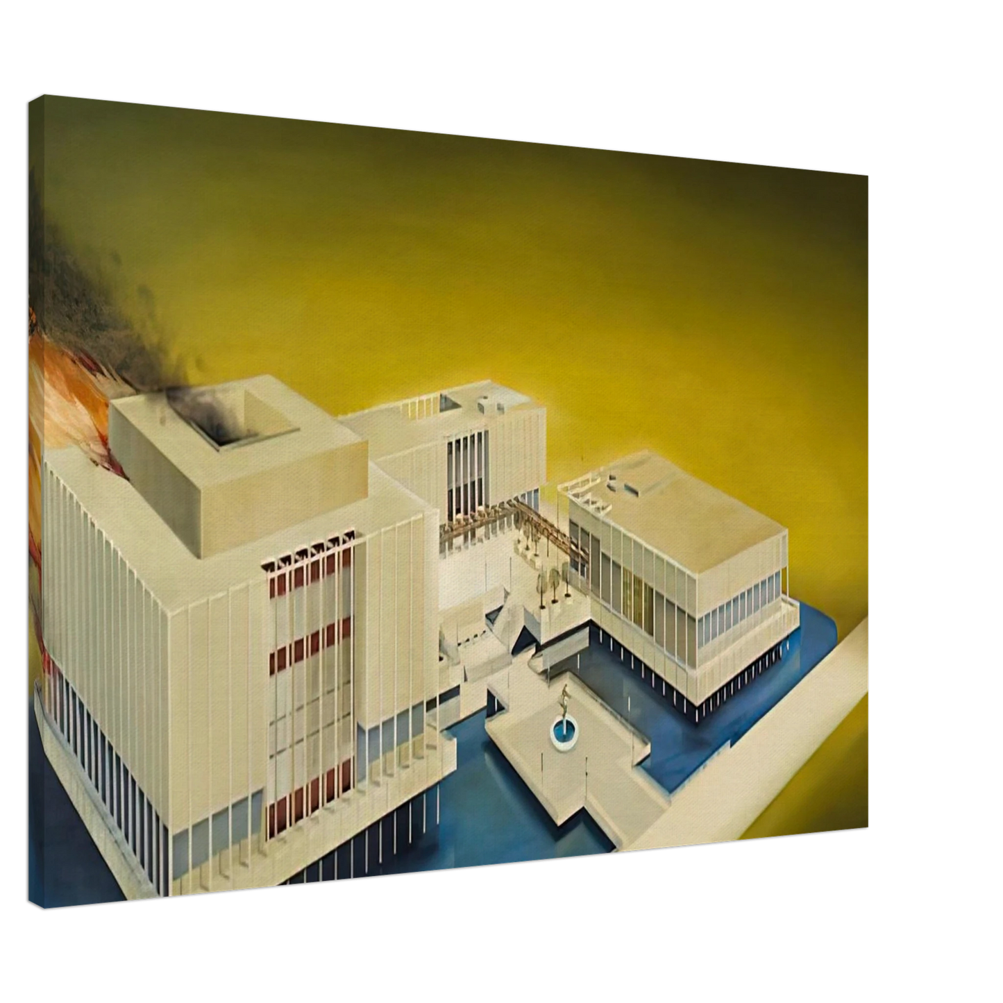 Edward Ruscha - THE LOS ANGELES COUNTY MUSEUM ON FIRE 1968 Canvas - 20x30 cm / 8x12 inches-canvas