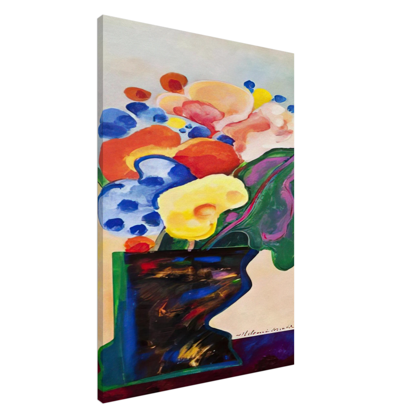 Aldemir Martins - Vase With Flowers - 1990 Canvas - 20x30 cm / 8x12 inches-canvas