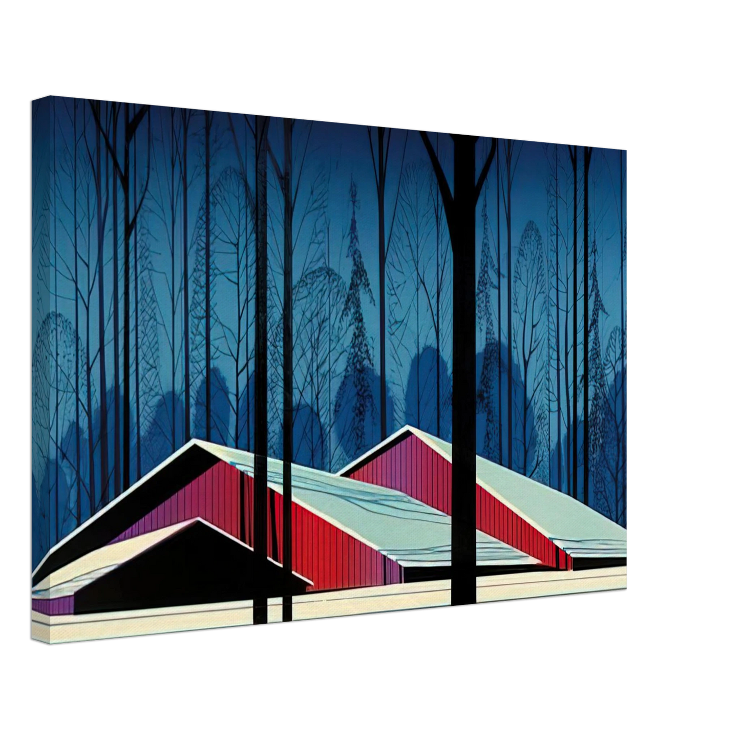 Eyvind Earle - Winter Barns Canvas - 70x100 cm / 28x40 inches-canvas