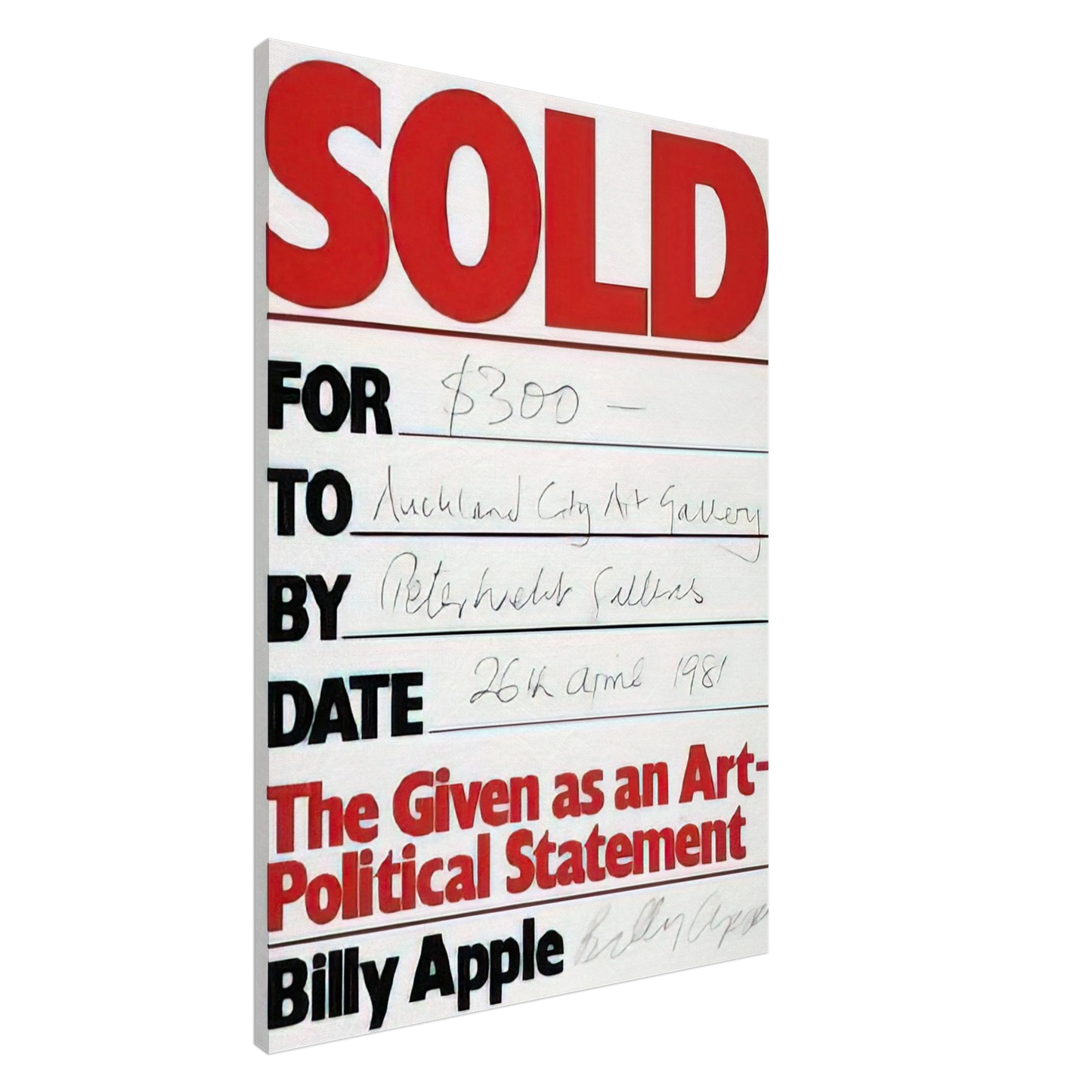 Billy Apple - Sold - 1981 Canvas - 20x30 cm / 8x12 inches-canvas