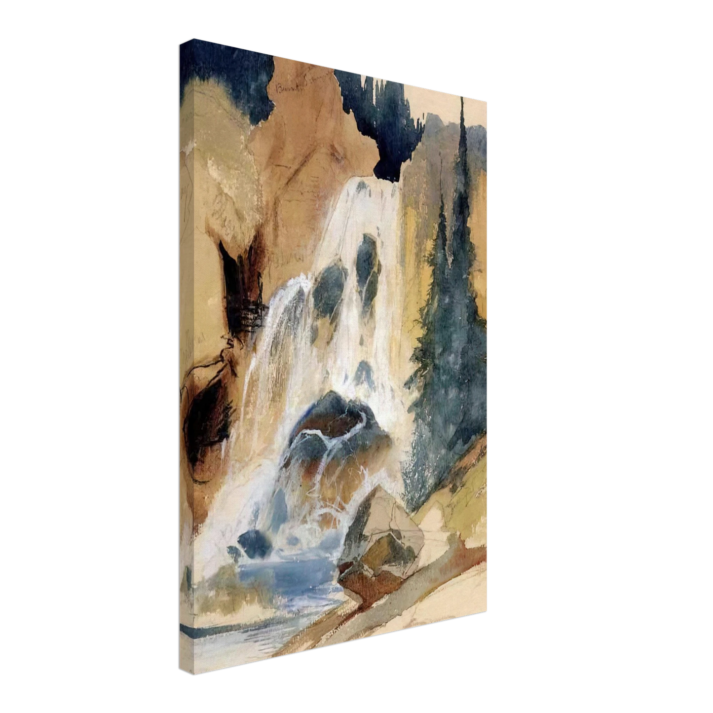 Thomas Moran - Crystal Falls watercolour Canvas - 70x100 cm / 28x40 inches-canvas