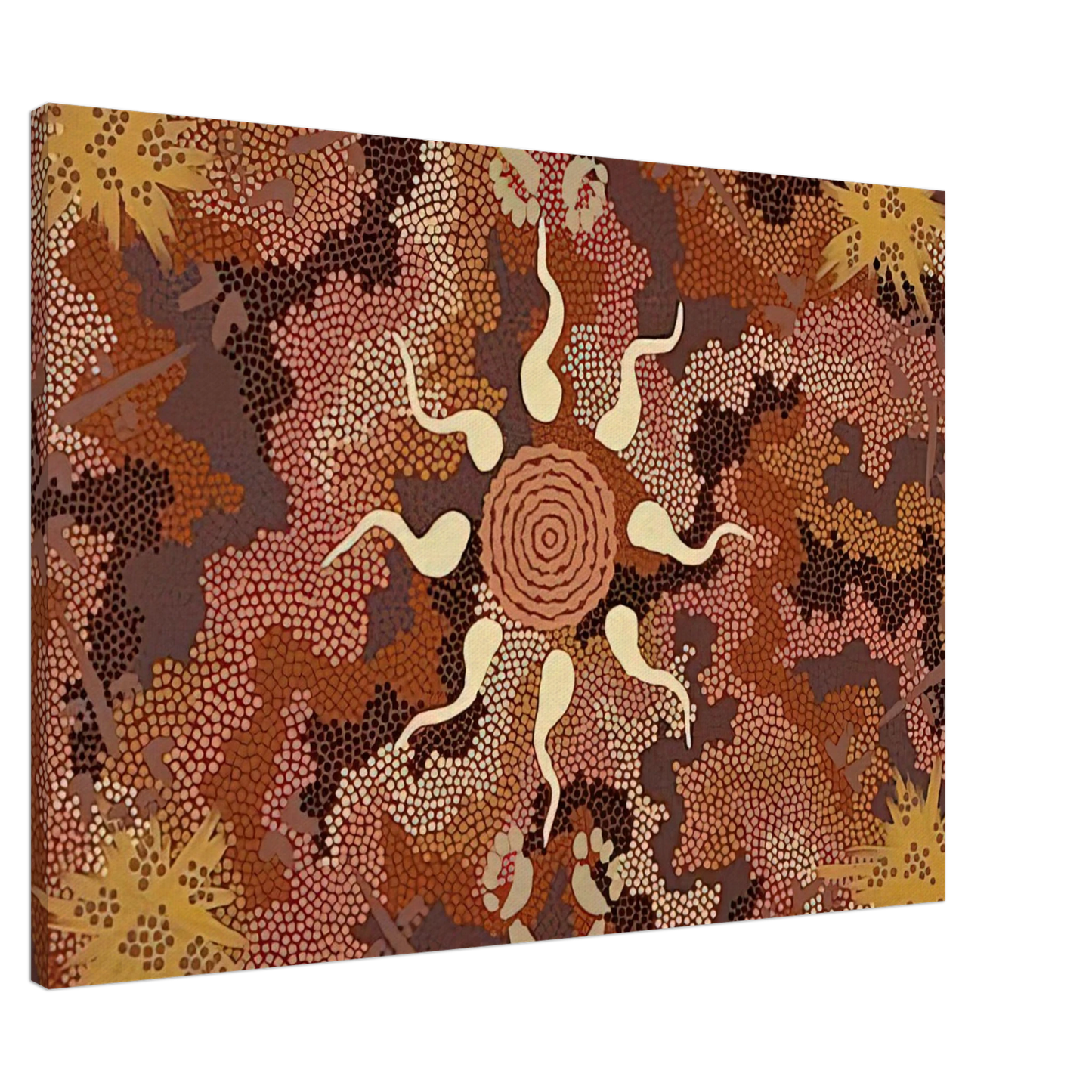 Clifford Possum Tjapaltjarri - Bush Tucker and Kangaroo Dreaming at Mount Denison - 1993 Canvas - 20x30 cm / 8x12 inches-canvas