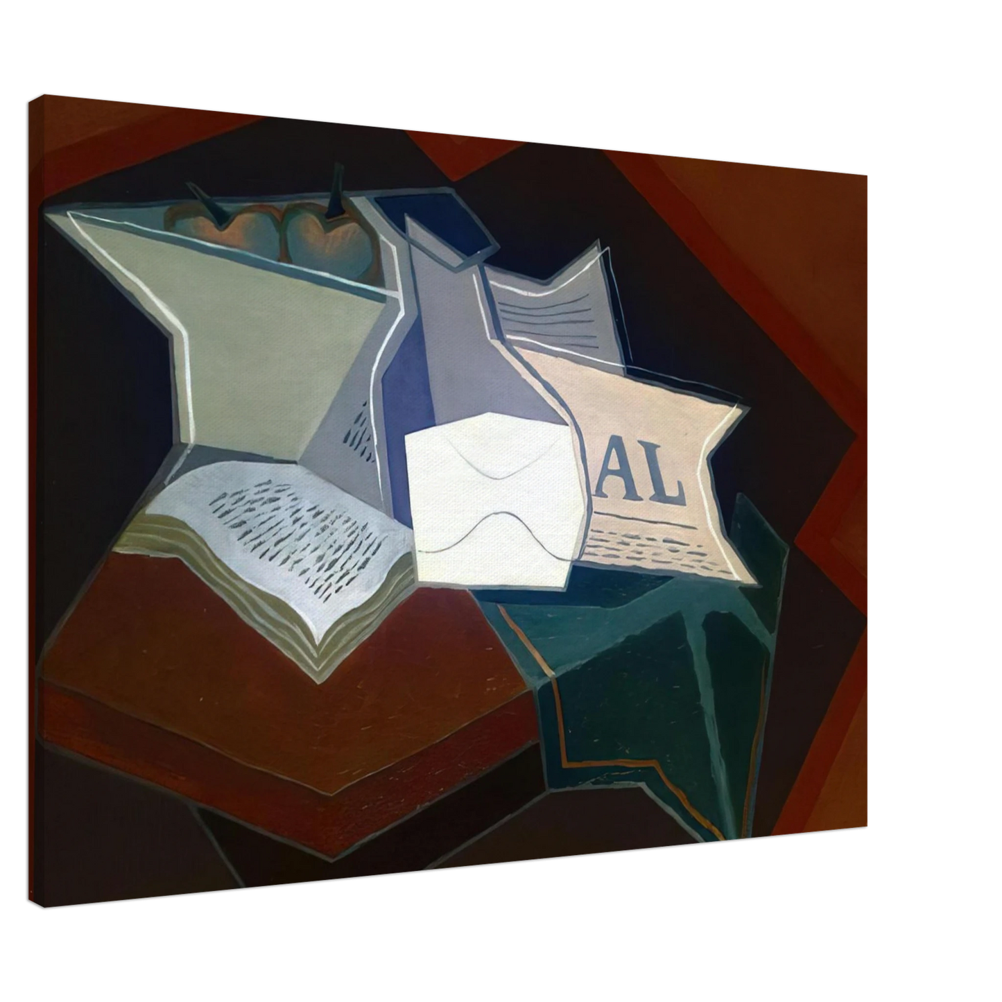 Juan Gris - COMPOTIER CARAFE AND OPEN BOOK Canvas - 20x30 cm / 8x12 inches-canvas