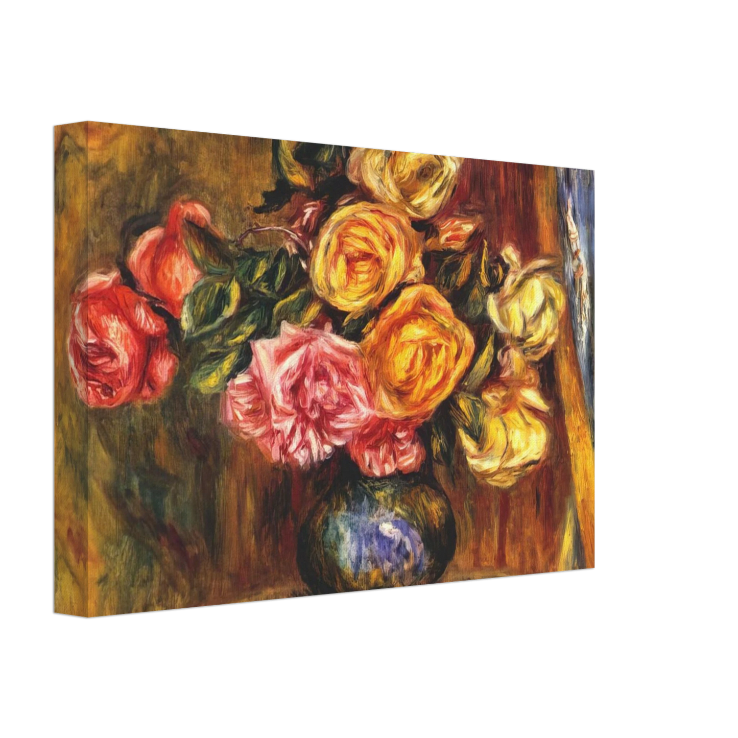 Pierre-Auguste Renoir - Roses in front of a blue curtain Canvas - 40x60 cm / 16x24 inches-canvas