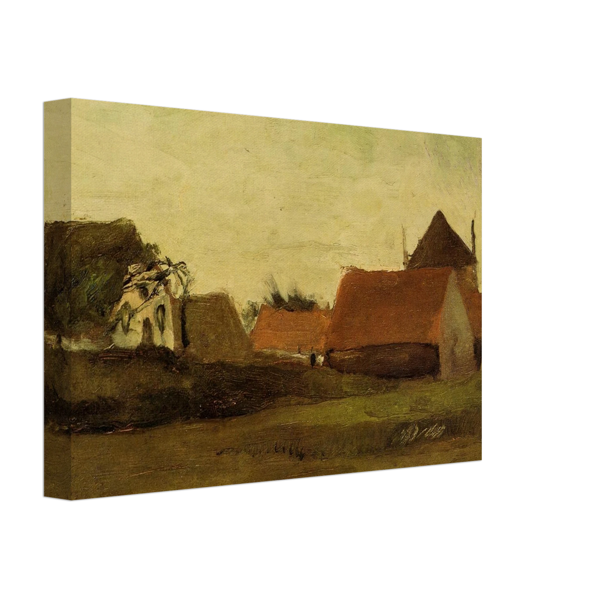 Vincent van Gogh - Farmhouses in Loosduinen near The Hague at Twilight Canvas - 40x60 cm / 16x24 inches-canvas