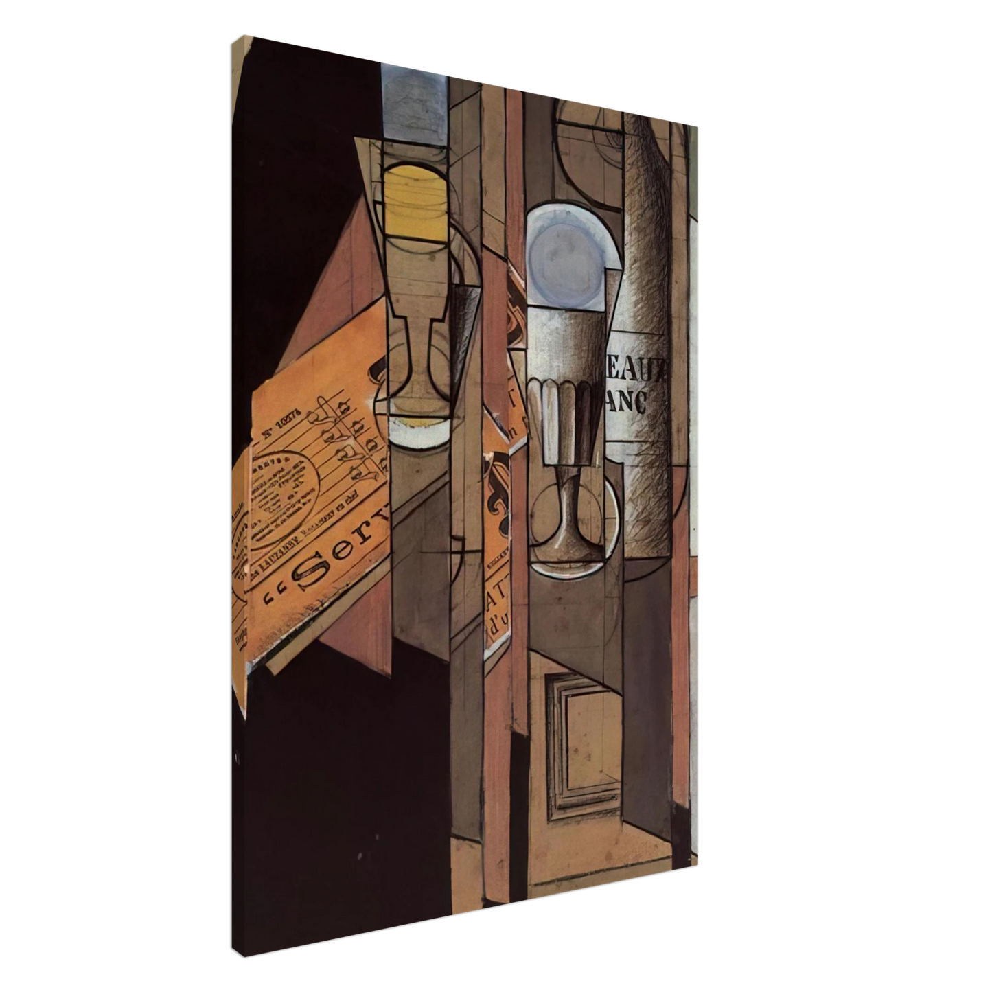 Juan Gris - GLASSES NEWSPAPER AND BOTTLE OF WINE Canvas - 20x30 cm / 8x12 inches-canvas