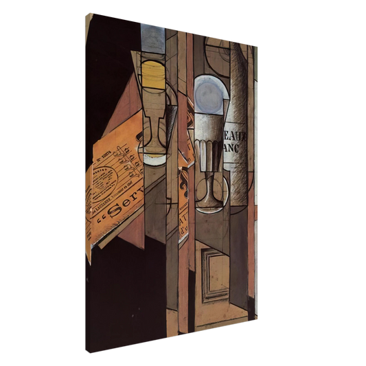 Juan Gris - GLASSES NEWSPAPER AND BOTTLE OF WINE Canvas - 20x30 cm / 8x12 inches-canvas