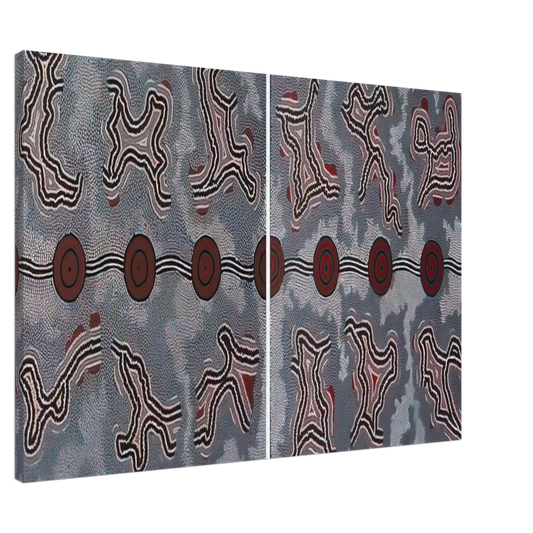 Clifford Possum Tjapaltjarri - Narripi Dreaming Diptych - 1990 Canvas - 20x30 cm / 8x12 inches-canvas