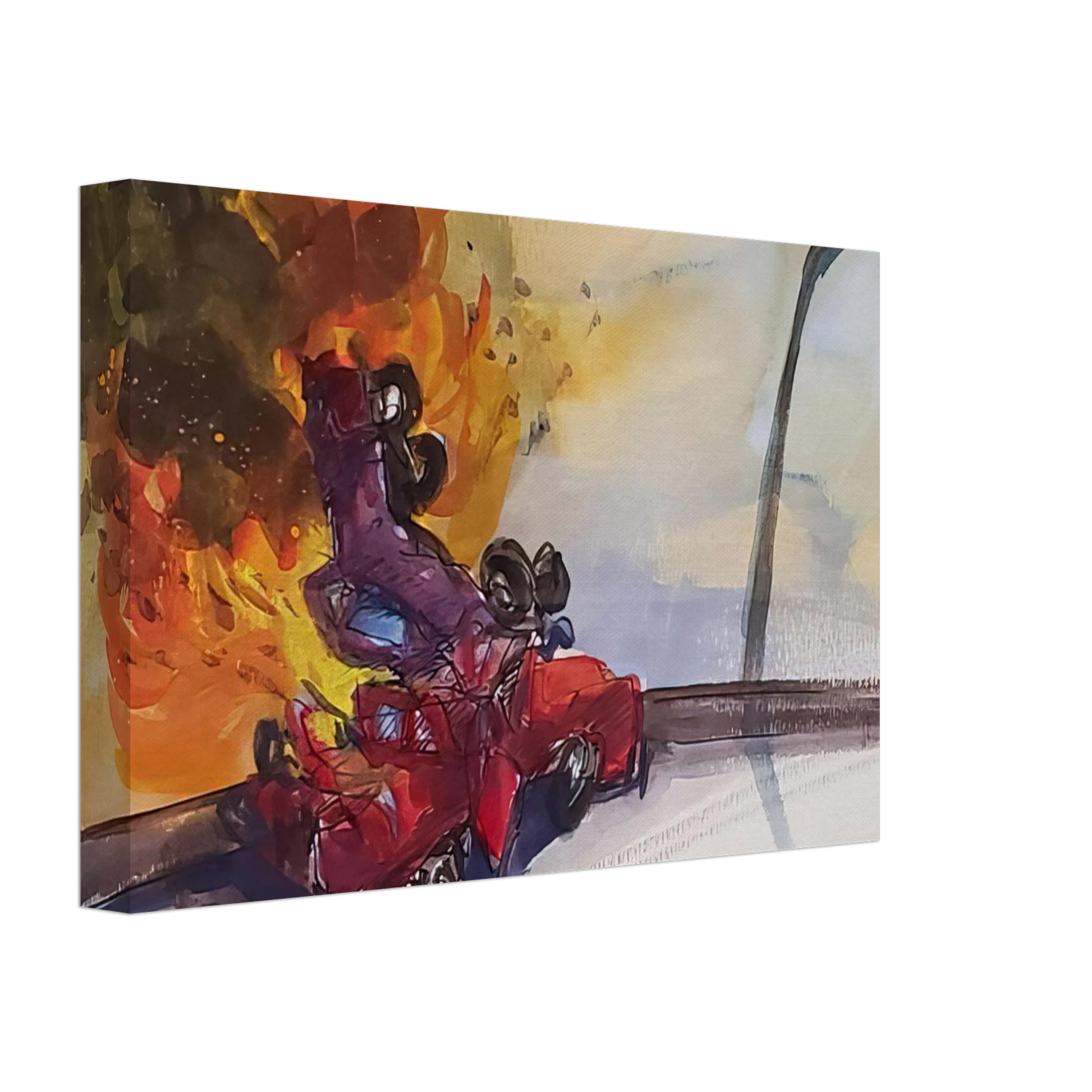 Carlos Almaraz - Pile Up Crash - 1984 Canvas - 70x100 cm / 28x40 inches-canvas