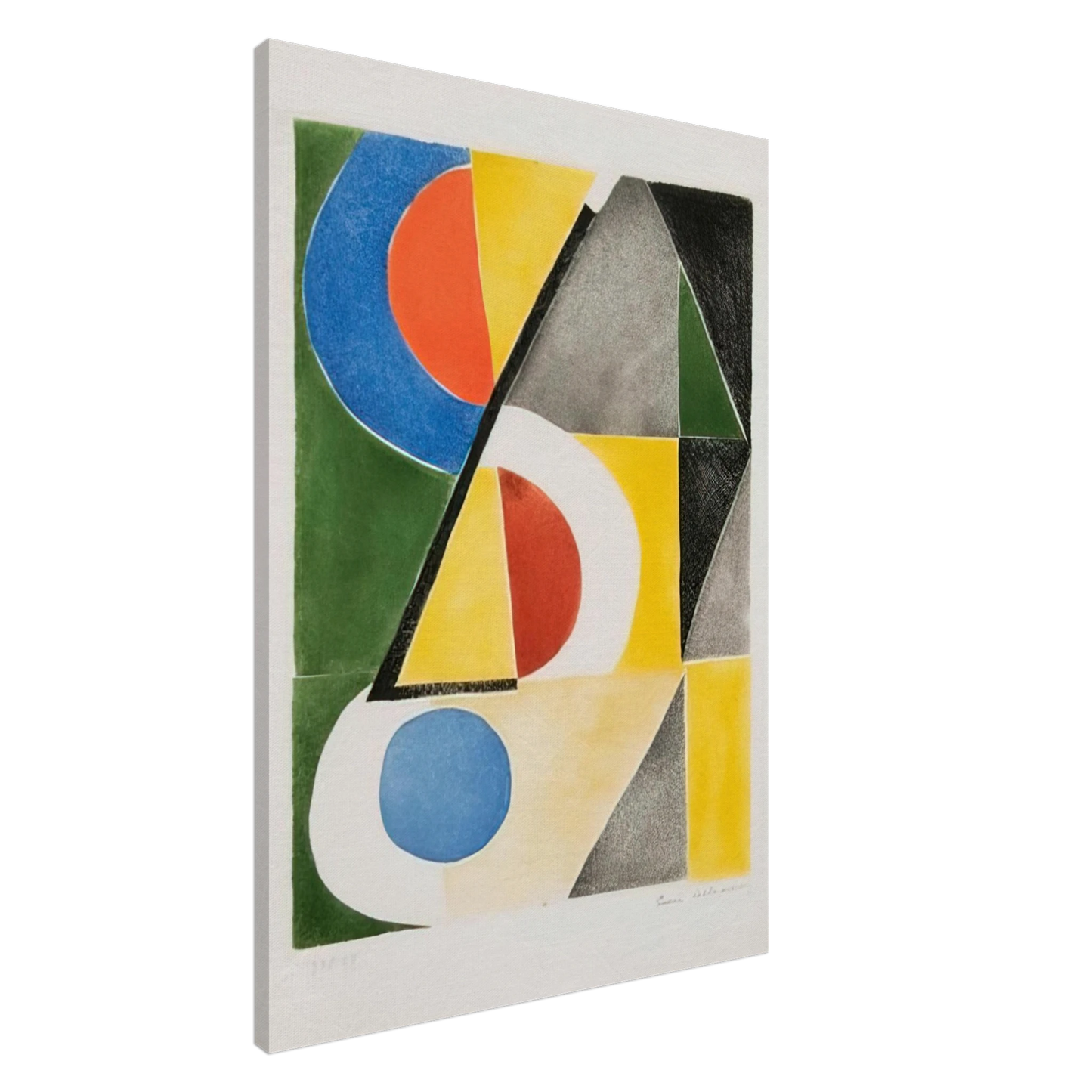 Sonia Delaunay - ABSTRACT COMPOSITION WITH TRIANGLES AND SEMICIRCLES Canvas - 20x30 cm / 8x12 inches-canvas