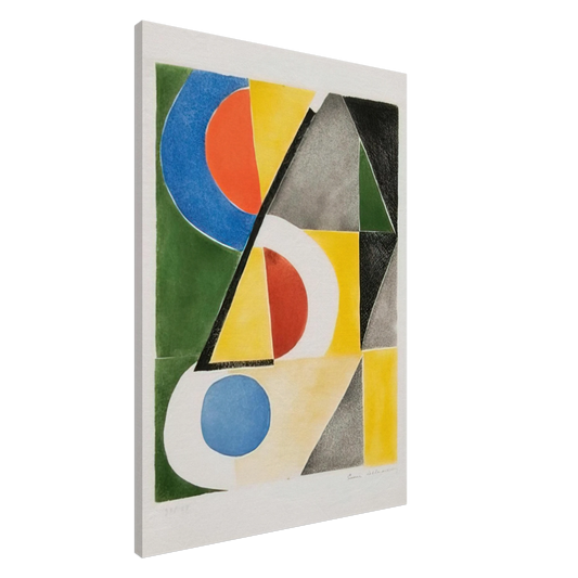 Sonia Delaunay - ABSTRACT COMPOSITION WITH TRIANGLES AND SEMICIRCLES Canvas - 20x30 cm / 8x12 inches-canvas