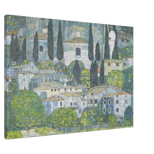 Gustav Klimt - CHRURCH IN CASSONE 1913 Canvas - 20x30 cm / 8x12 inches-canvas