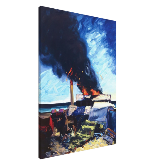 Carlos Almaraz - Beach Trash Burning - 1982 Canvas - 20x30 cm / 8x12 inches-canvas