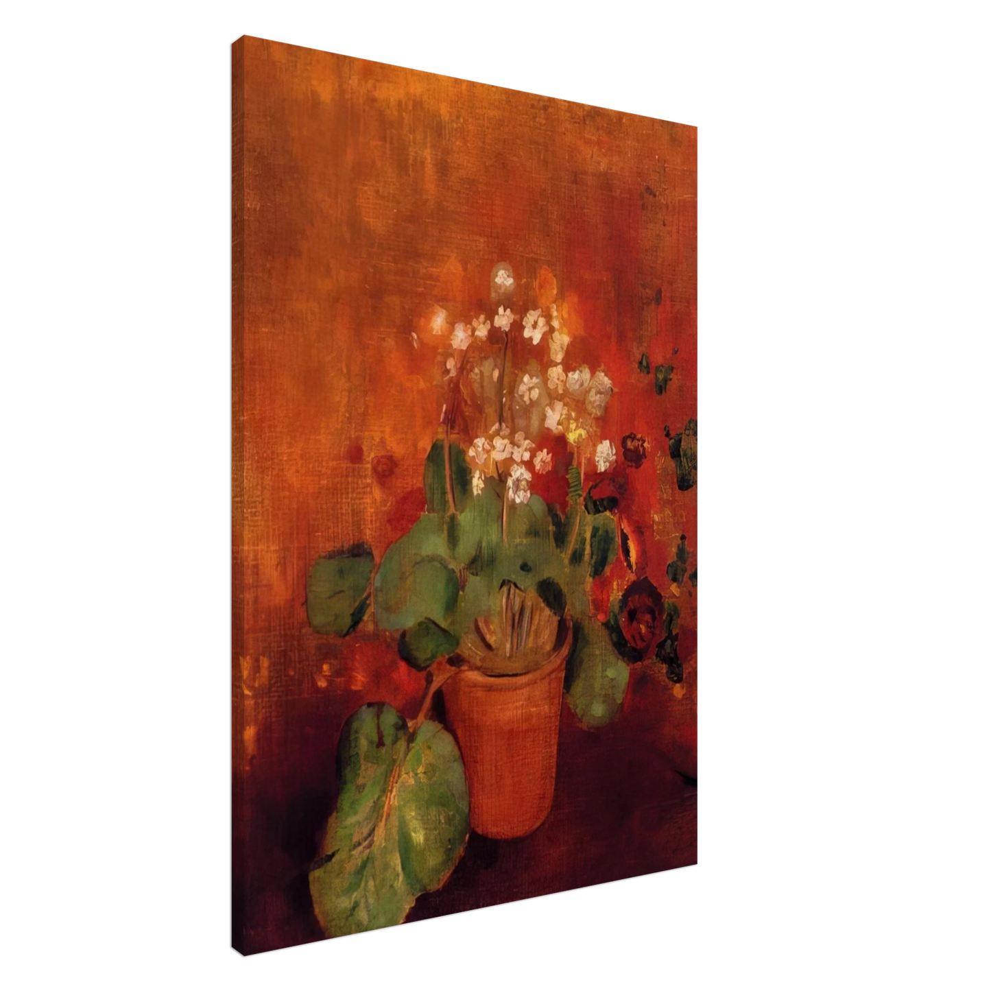 Odilon Redon - FLOWERS IN A POT ON A RED BACKGROUND Canvas - 20x30 cm / 8x12 inches-canvas
