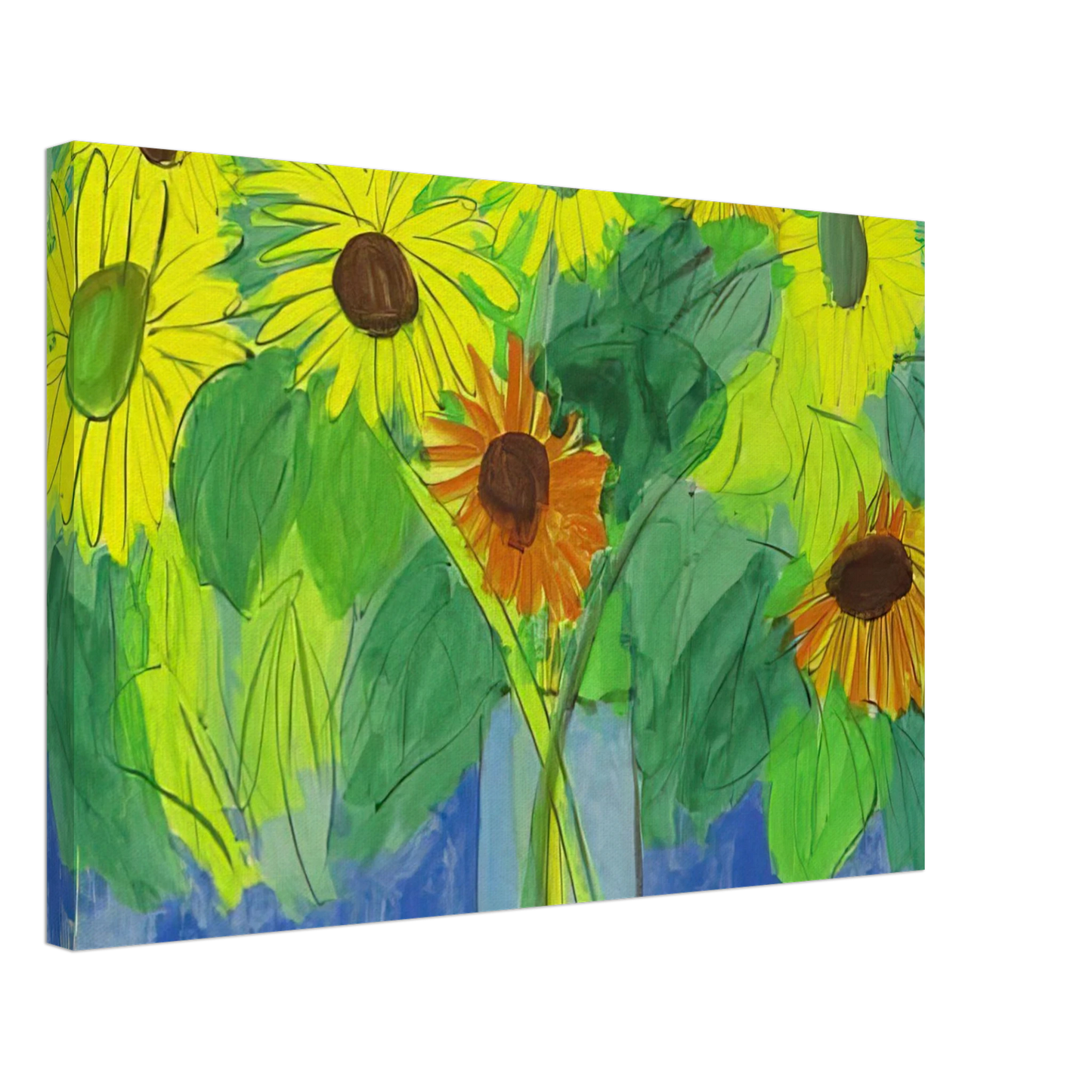 Walasse Ting - Orange and Yellow Sunflowers - Naive Art Primitivism, Pop Art Canvas - 70x100 cm / 28x40 inches-canvas