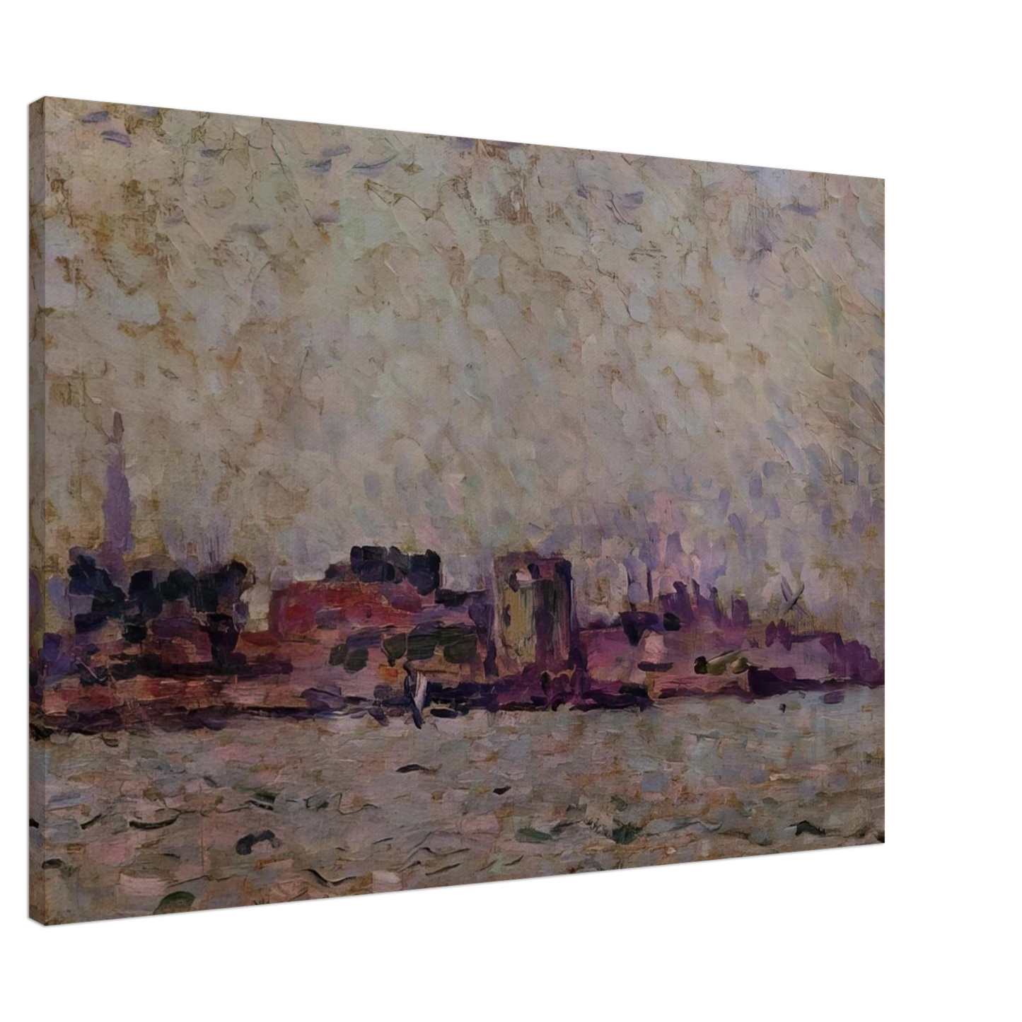 Theo van Rysselberghe - MORNING FOG OVER THE PORT OF VEER HOLLAND 1906 Canvas - 20x30 cm / 8x12 inches-canvas