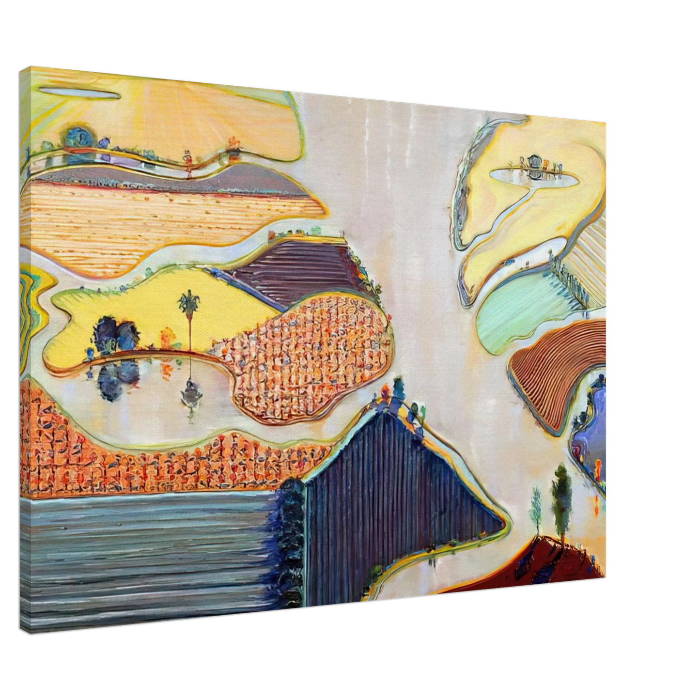 Wayne Thiebaud - Delta Farms - 1996 Canvas - 20x30 cm / 8x12 inches-canvas