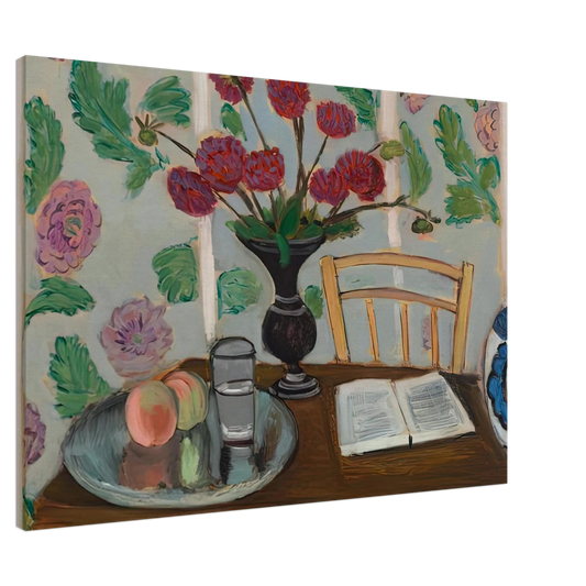 Henri Matisse - STILL LIFE BOUQUET OF DAHLIAS AND WHITE BOOK 1923 Canvas - 20x30 cm / 8x12 inches-canvas