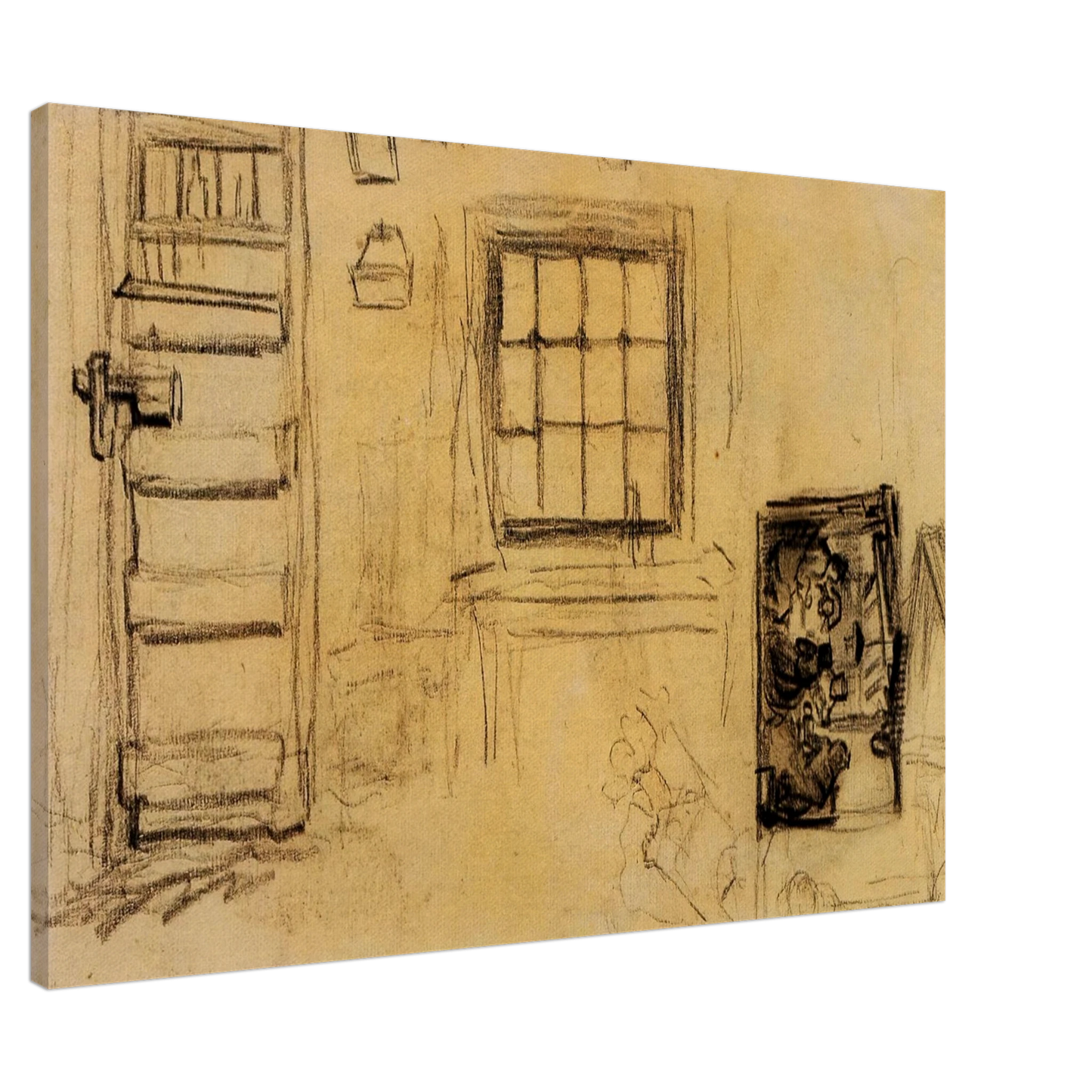 Vincent van Gogh - Studies of the Interior of a Cottage, and a Sketch of The Potato Eaters Canvas - 20x30 cm / 8x12 inches-canvas