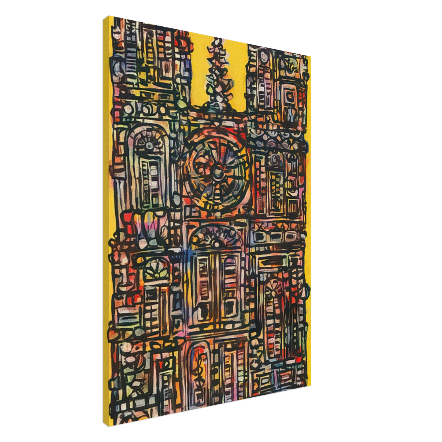 Rene Portocarrero - CATHEDRAL IN YELLOW 1961 Canvas - 20x30 cm / 8x12 inches-canvas