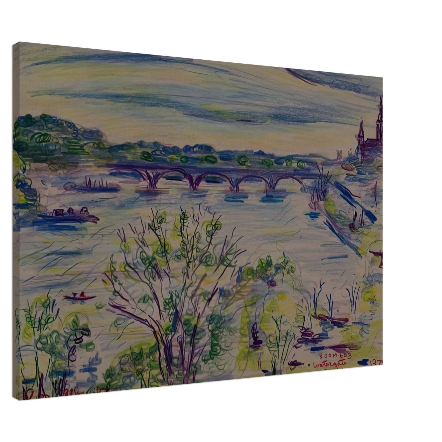 Ivan Albright - VIEW FROM ROOM 603 WATERGATE WASHINGTON D C 1974 Canvas - 20x30 cm / 8x12 inches-canvas