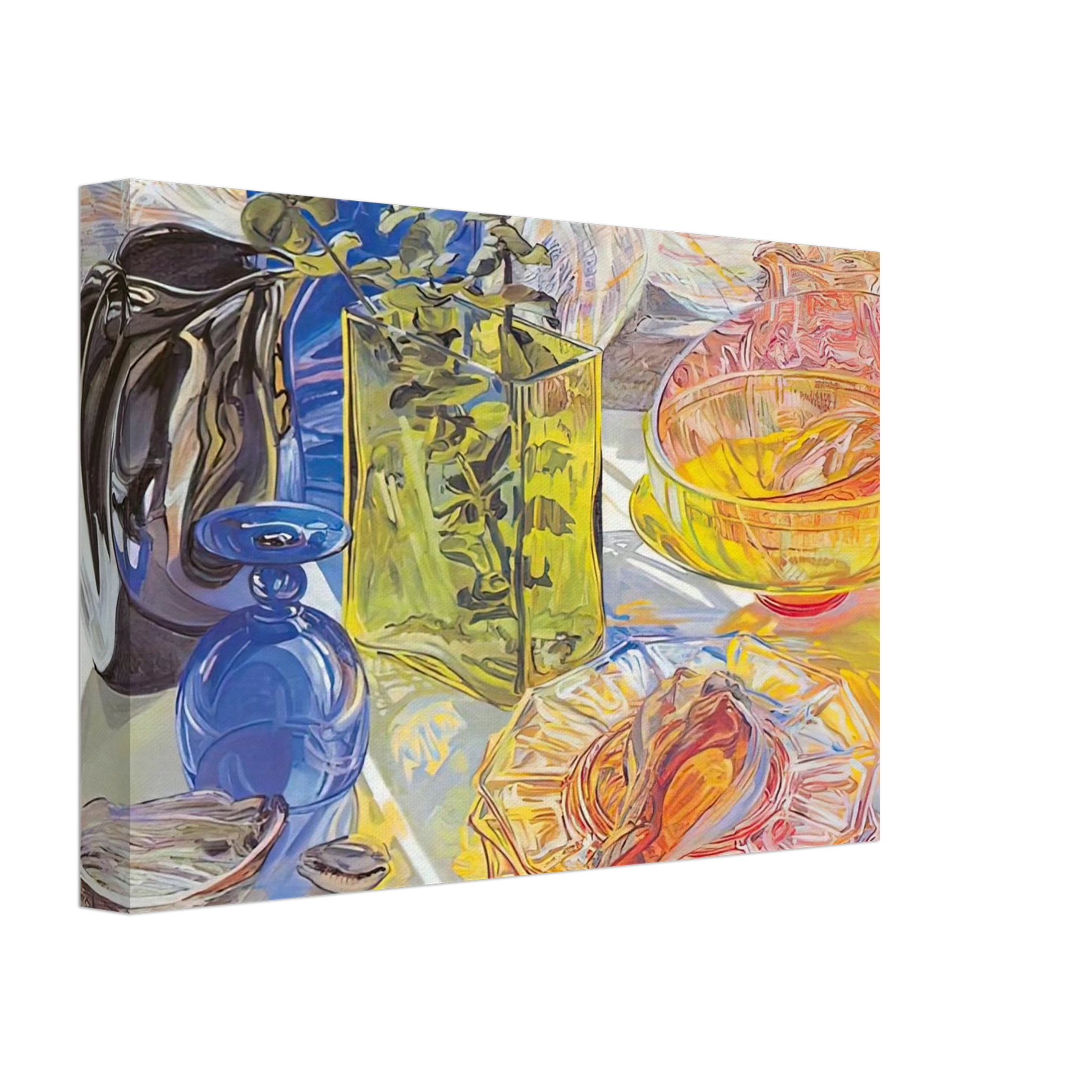 Janet Fish - GLASS AND SHELLS 1990 Canvas - 40x60 cm / 16x24 inches-canvas