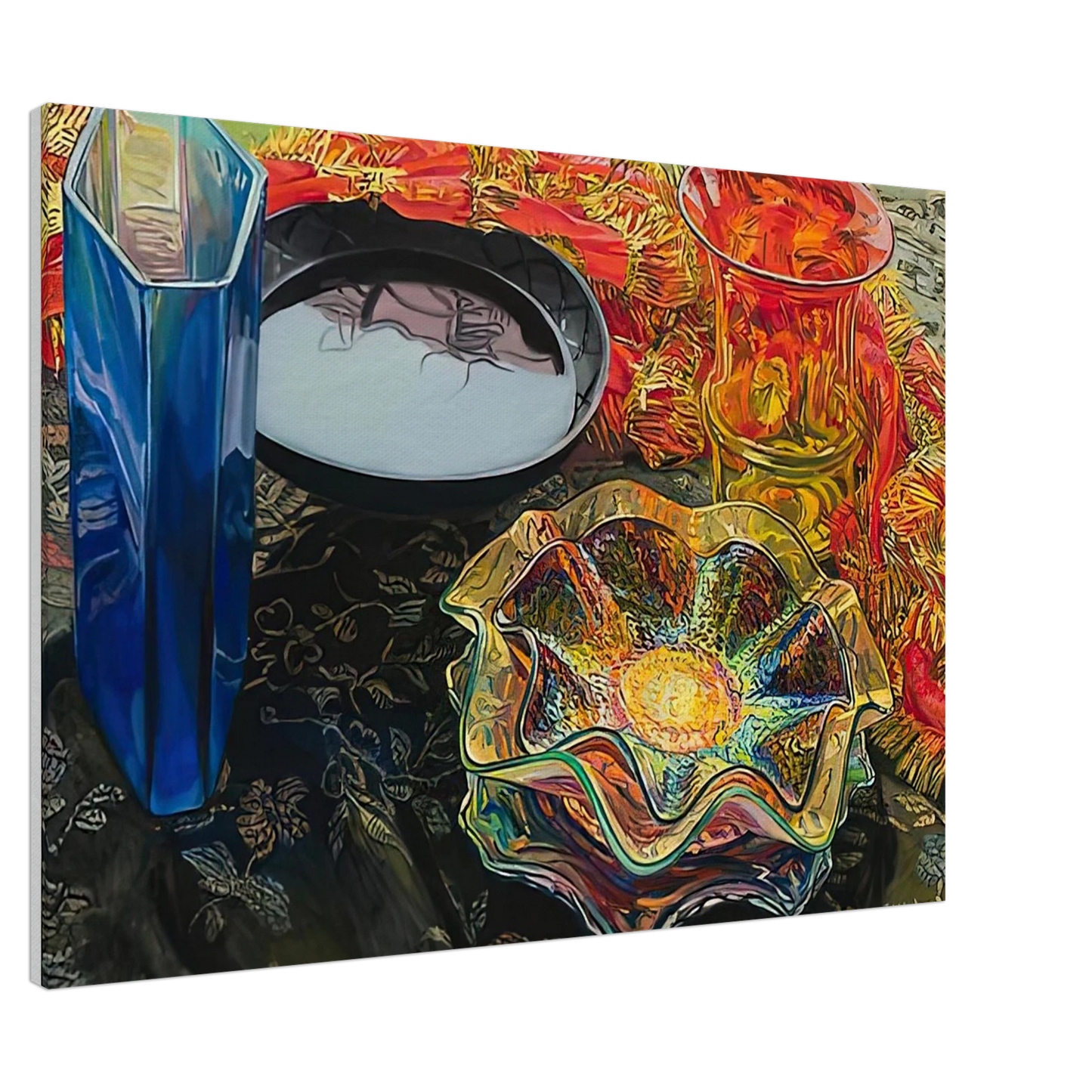 Janet Fish - BLACK BOWL RED SCARF 2007 Canvas - 20x30 cm / 8x12 inches-canvas