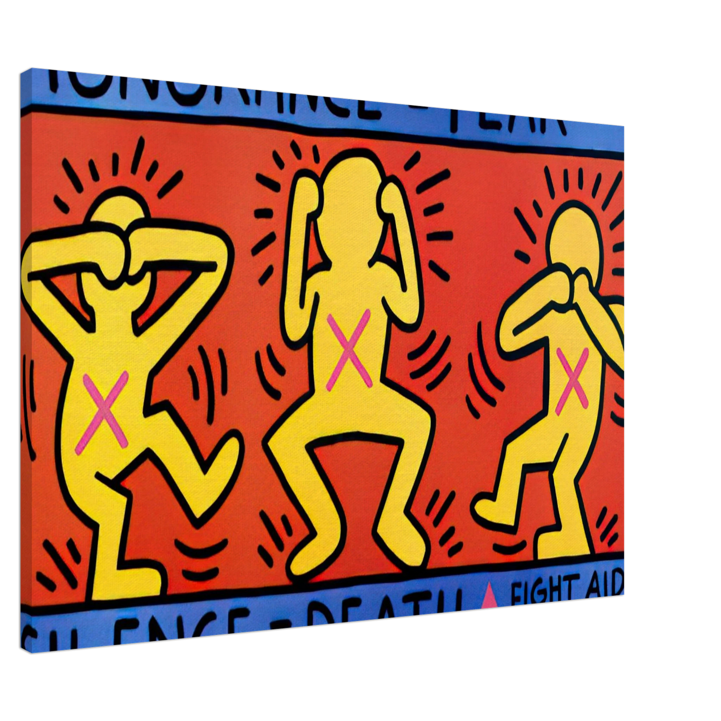 Keith Haring - IGNORANCE FEAR 1989 Canvas - 20x30 cm / 8x12 inches-canvas