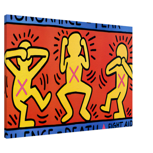 Keith Haring - IGNORANCE FEAR 1989 Canvas - 20x30 cm / 8x12 inches-canvas