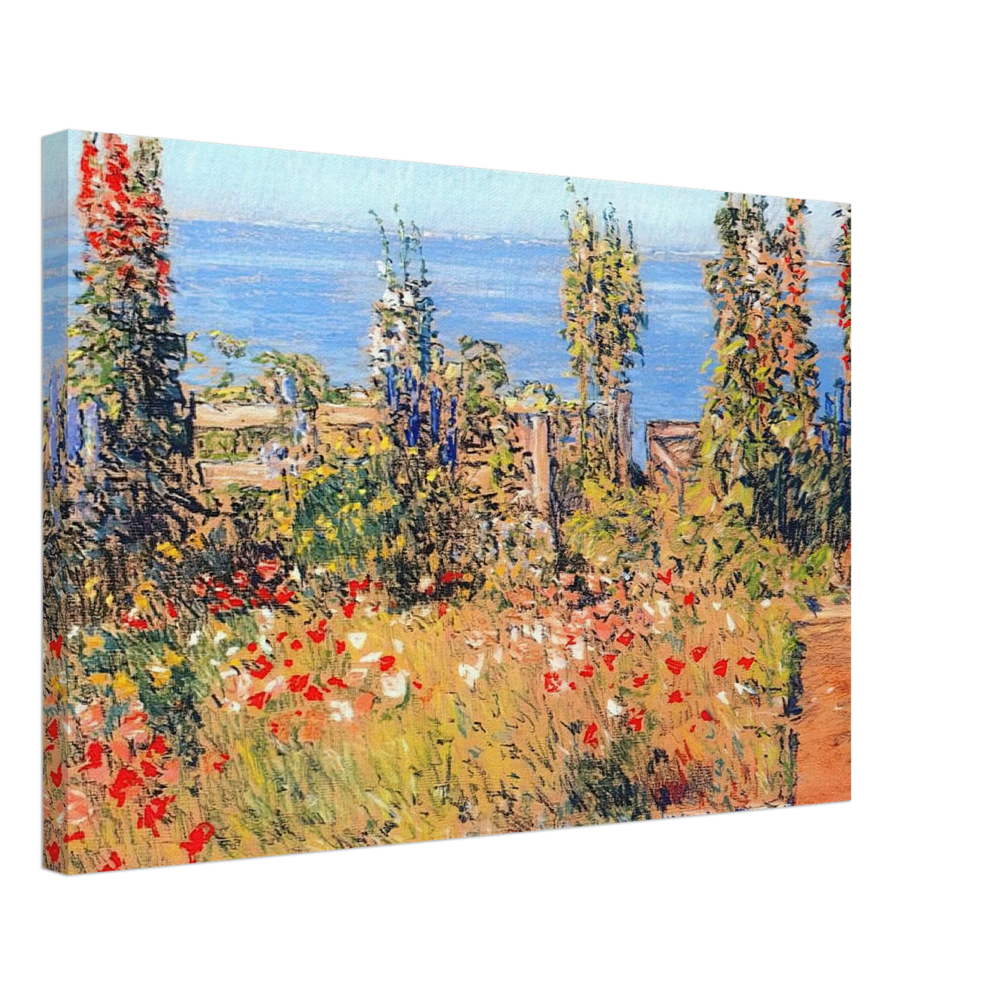 Childe Hassam - Hollyhocks, Isles of Shoals Canvas - 40x60 cm / 16x24 inches-canvas