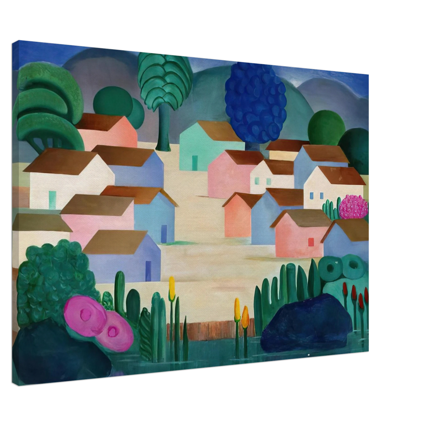 Tarsila do Amaral - Landscape with Sixteen Houses Canvas - 20x30 cm / 8x12 inches-canvas