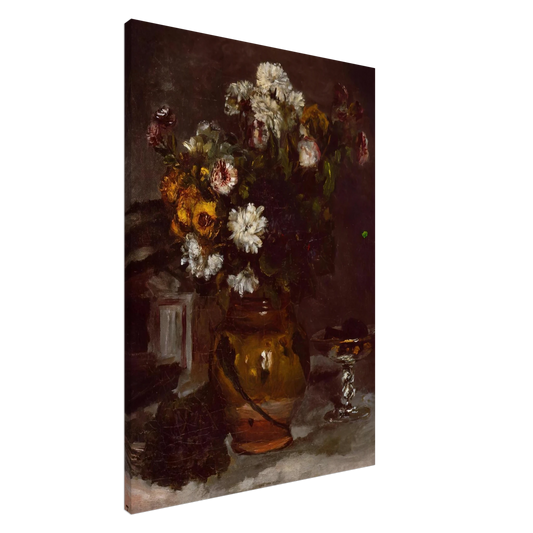 Pierre-Auguste Renoir - Flowers in a Vase and a Glass of Champagne Canvas - 20x30 cm / 8x12 inches-canvas
