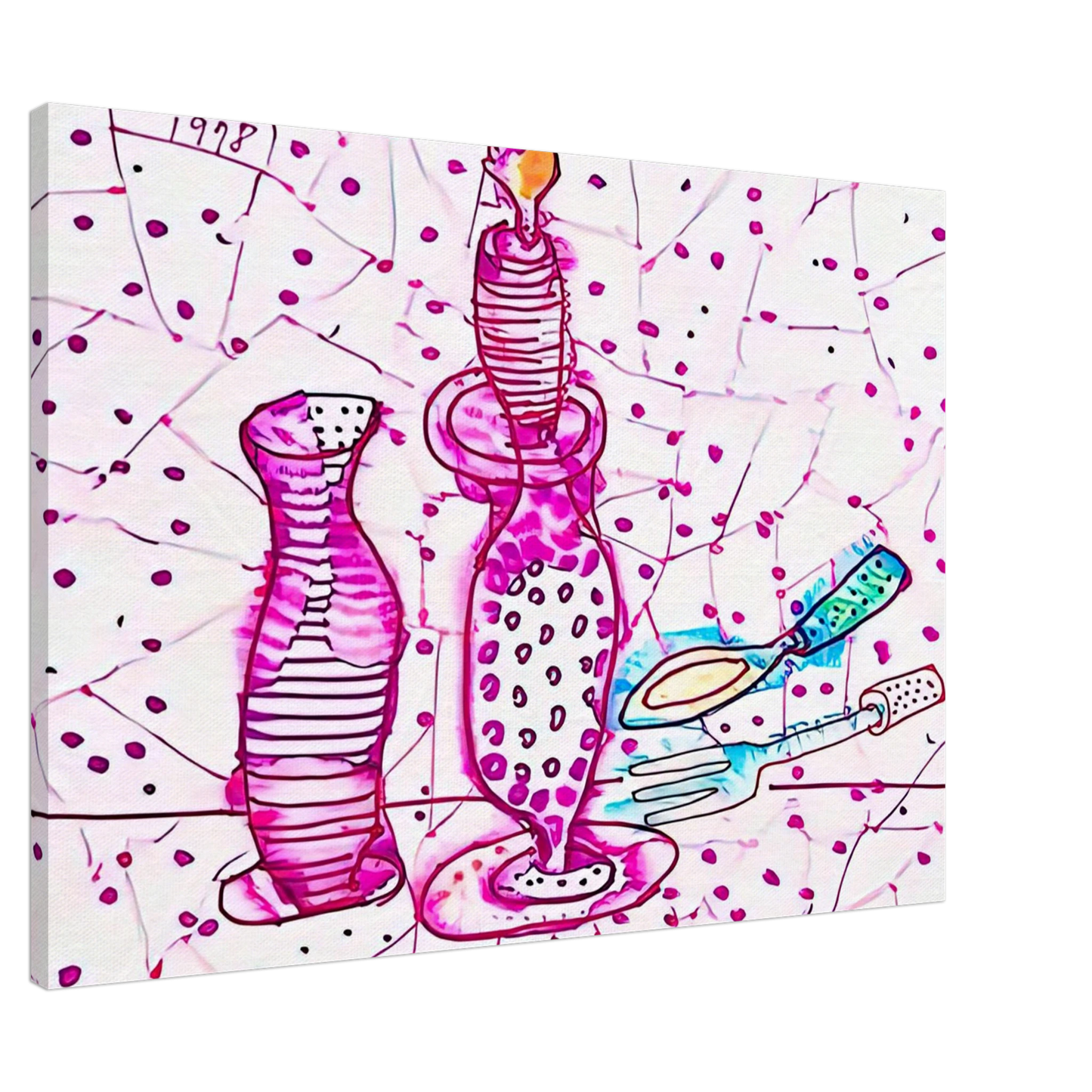 Yayoi Kusama - STILL LIFE OF CANDLESTICK 1978 Canvas - 20x30 cm / 8x12 inches-canvas