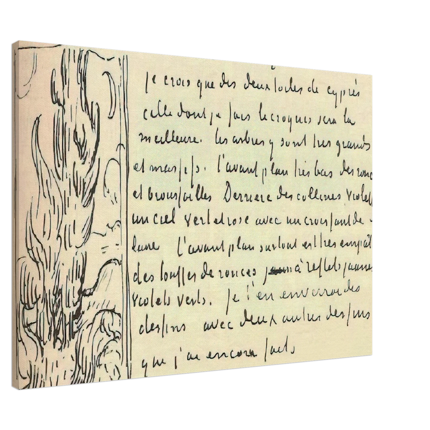 Vincent van Gogh - Cypresses Sketch on a Letter to Theo Van Gogh Canvas - 20x30 cm / 8x12 inches-canvas