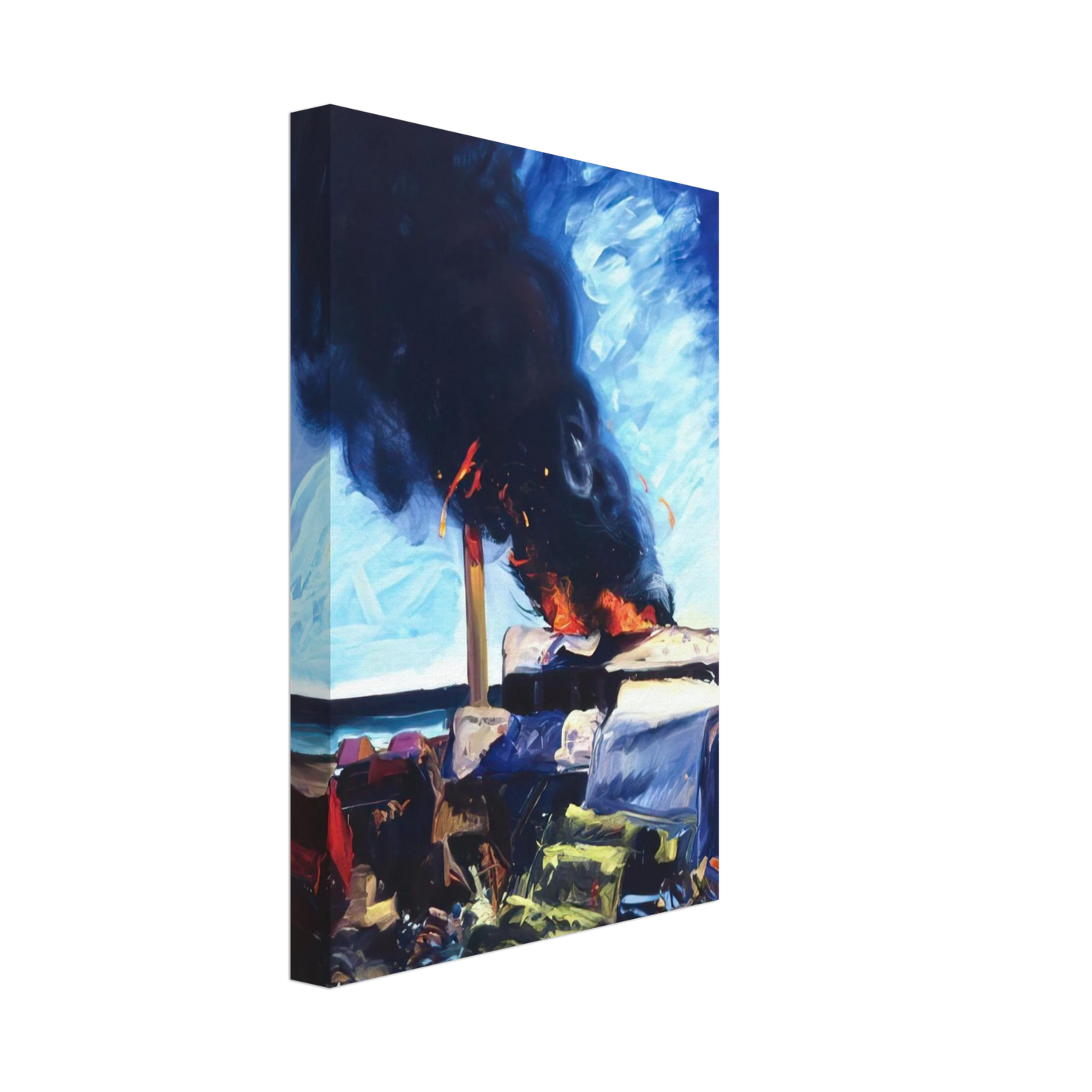 Carlos Almaraz - Beach Trash Burning - 1982 Canvas - 40x60 cm / 16x24 inches-canvas