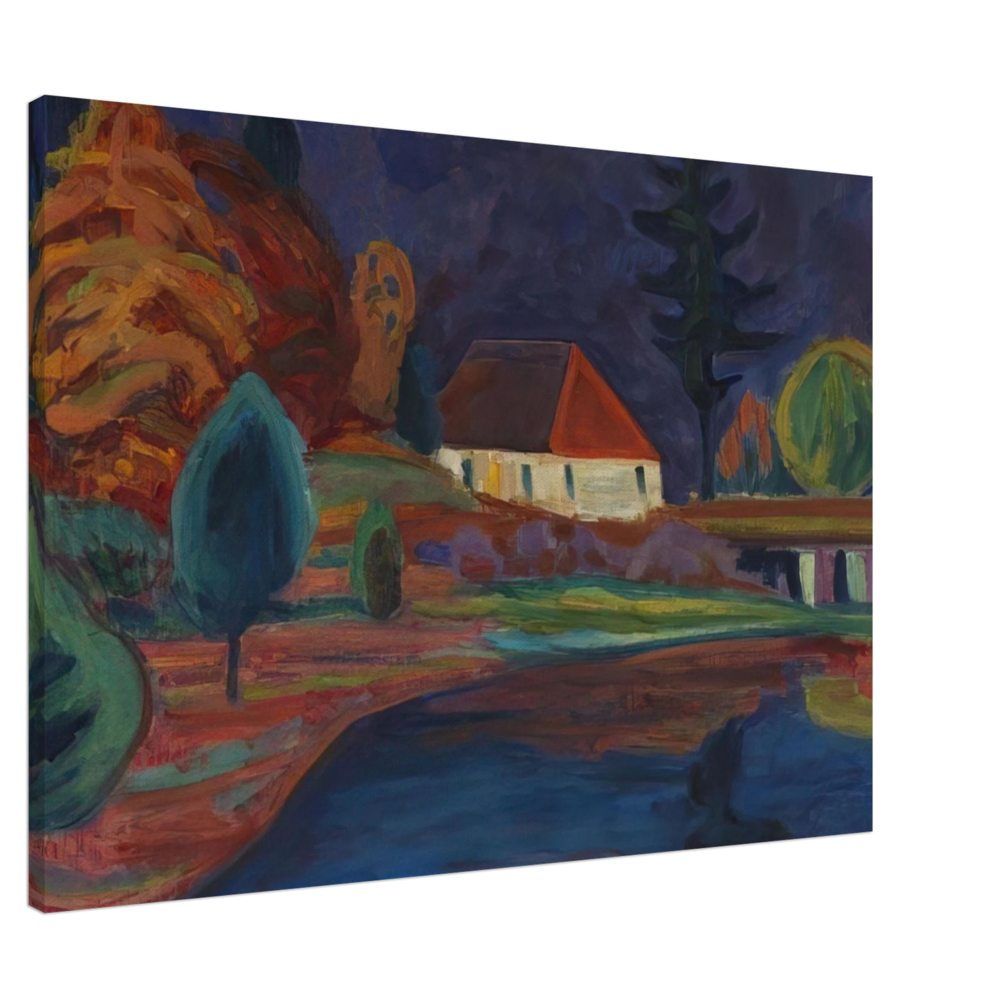 Gabriele Munter - LANDSCHAFT MIT HAUS IN OBERAU 1908 Canvas - 20x30 cm / 8x12 inches-canvas