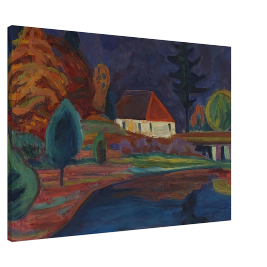 Gabriele Munter - LANDSCHAFT MIT HAUS IN OBERAU 1908 Canvas - 20x30 cm / 8x12 inches-canvas