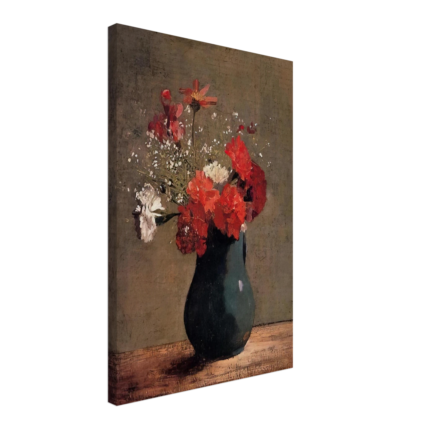 Odilon Redon - CARNATIONS AND BABY S BREATH IN A GREEN PITCHER Canvas - 40x60 cm / 16x24 inches-canvas