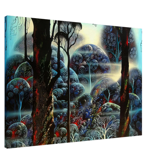 Eyvind Earle - Mist in the Dark Woods Canvas - 20x30 cm / 8x12 inches-canvas