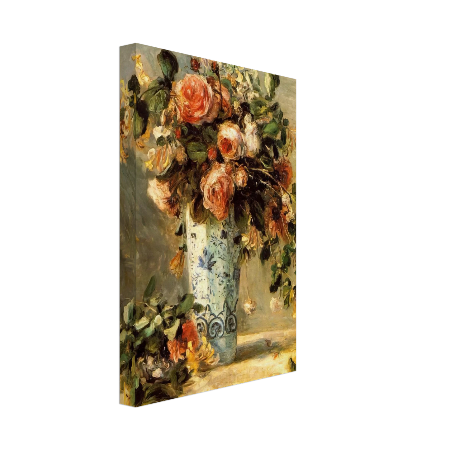 Pierre-Auguste Renoir - Roses and Jasmine in a Delft Vase Canvas - 70x100 cm / 28x40 inches-canvas