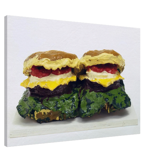 Claes Oldenburg - TWO CHEESEBURGERS WITH EVERYTHING DUAL HAMBURGERS 1962 Canvas - 20x30 cm / 8x12 inches-canvas