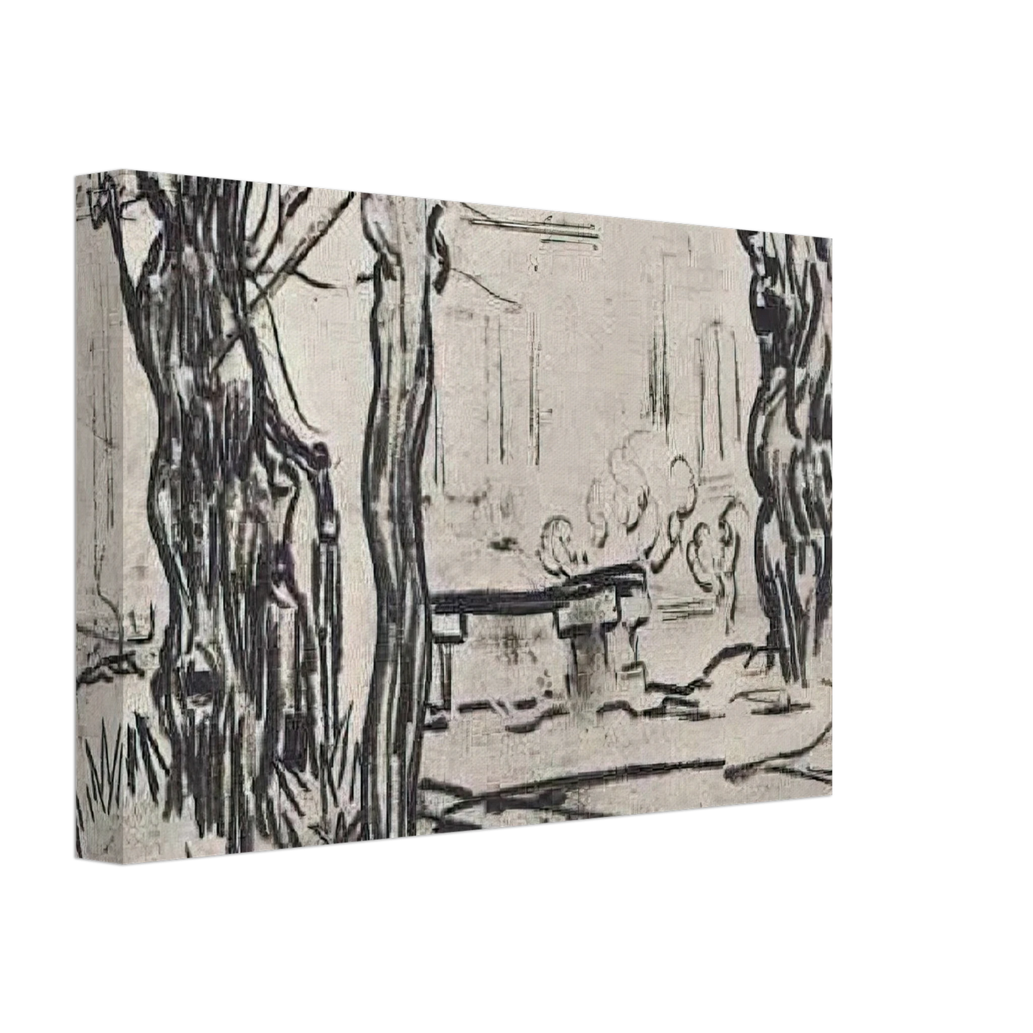 Vincent van Gogh - Garden of the Asylum and Tree Trunks and a Stone Bench Canvas - 40x60 cm / 16x24 inches-canvas