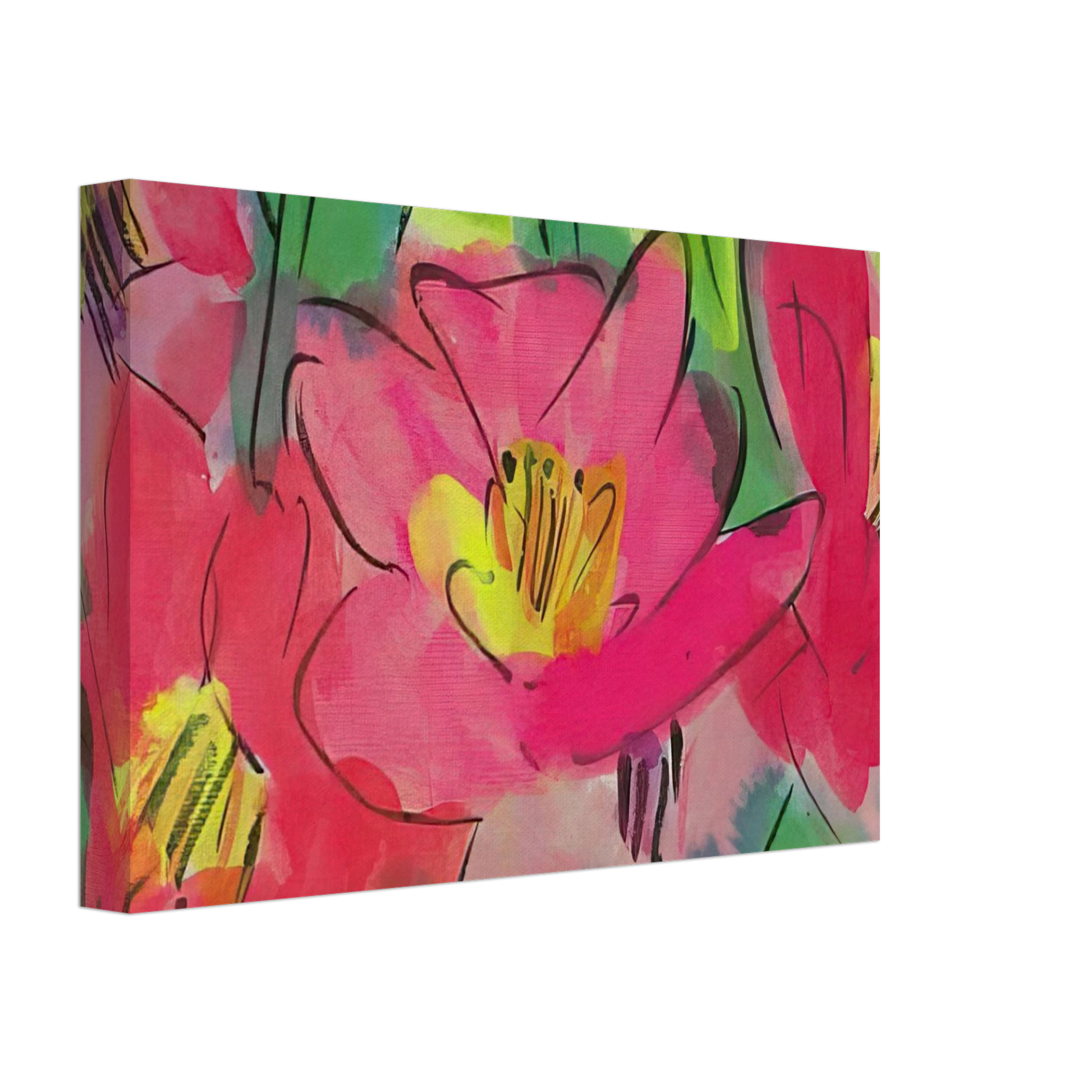 Walasse Ting - The Pinkest Flowers - Naive Art Primitivism, Pop Art Canvas - 40x60 cm / 16x24 inches-canvas
