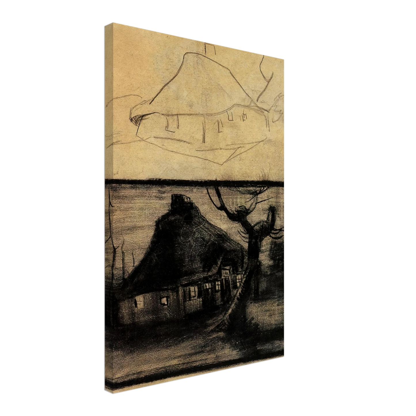 Vincent van Gogh - Two Studies of a Cottage Canvas - 40x60 cm / 16x24 inches-canvas