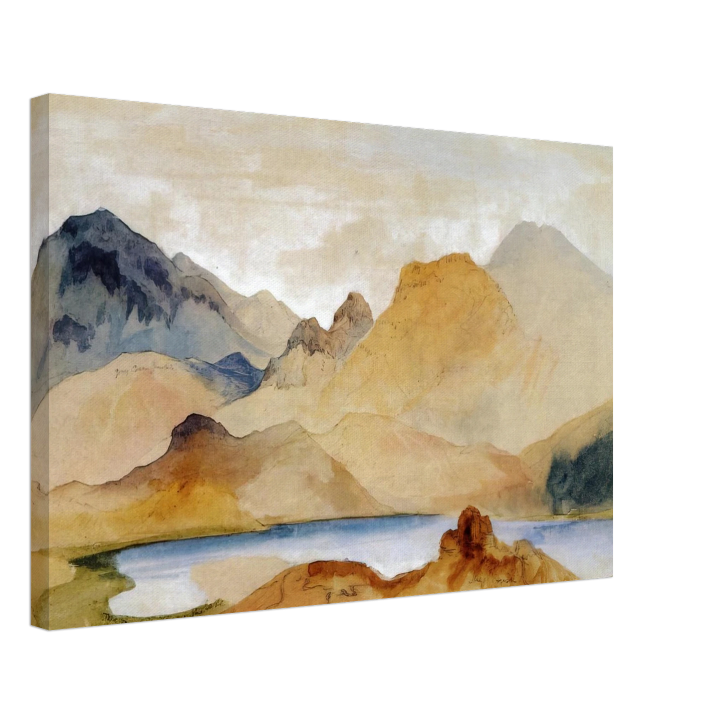 Thomas Moran - Cinnabar Mountain, Yellowstone River watercolour Canvas - 40x60 cm / 16x24 inches-canvas