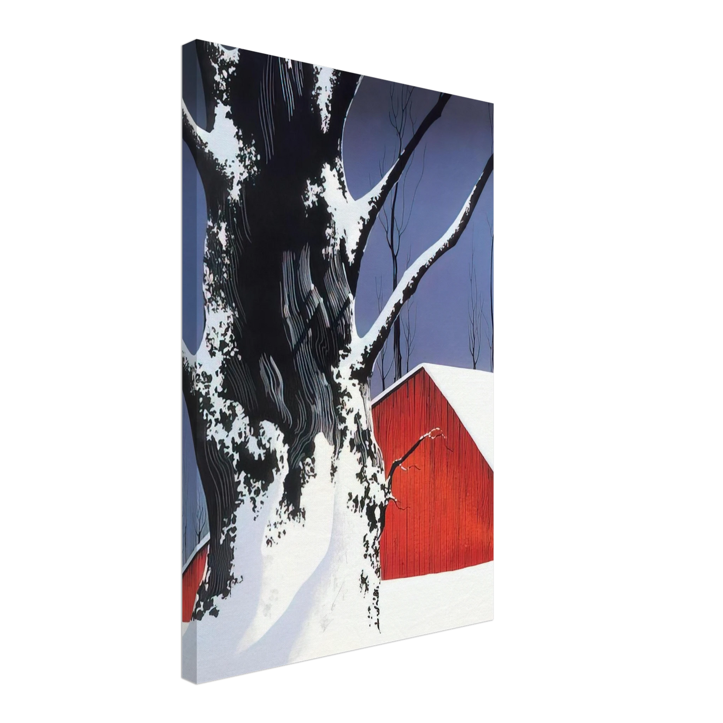 Eyvind Earle - Red Barn and Tree Snow Canvas - 40x60 cm / 16x24 inches-canvas