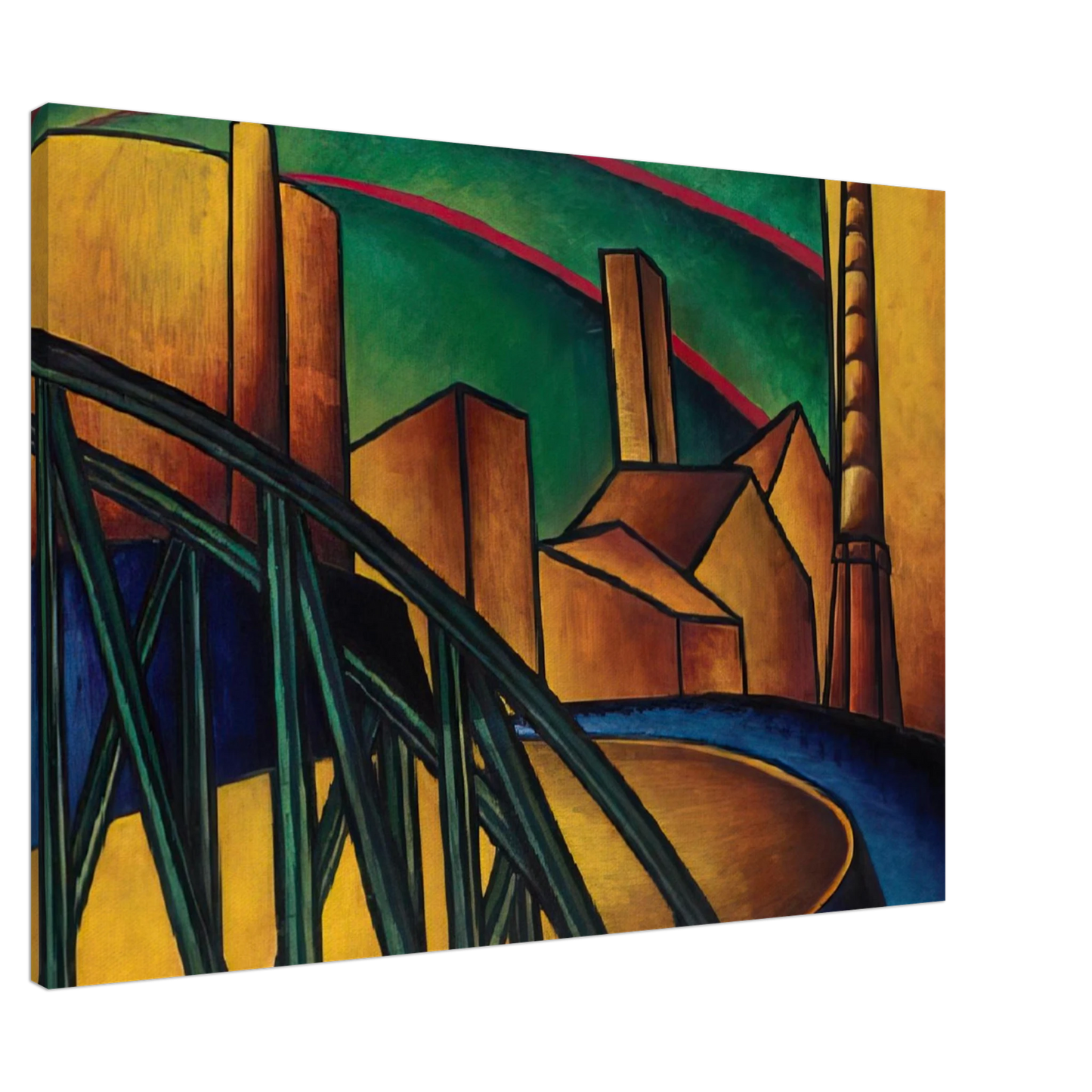 Laszlo Moholy-Nagy - Landscape with Bridge at Obuda Hajogyar Canvas - 20x30 cm / 8x12 inches-canvas