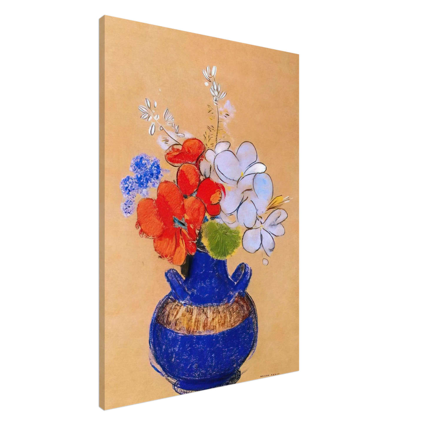 Odilon Redon - FLOWERS IN A BLUE VASE 1 Canvas - 20x30 cm / 8x12 inches-canvas