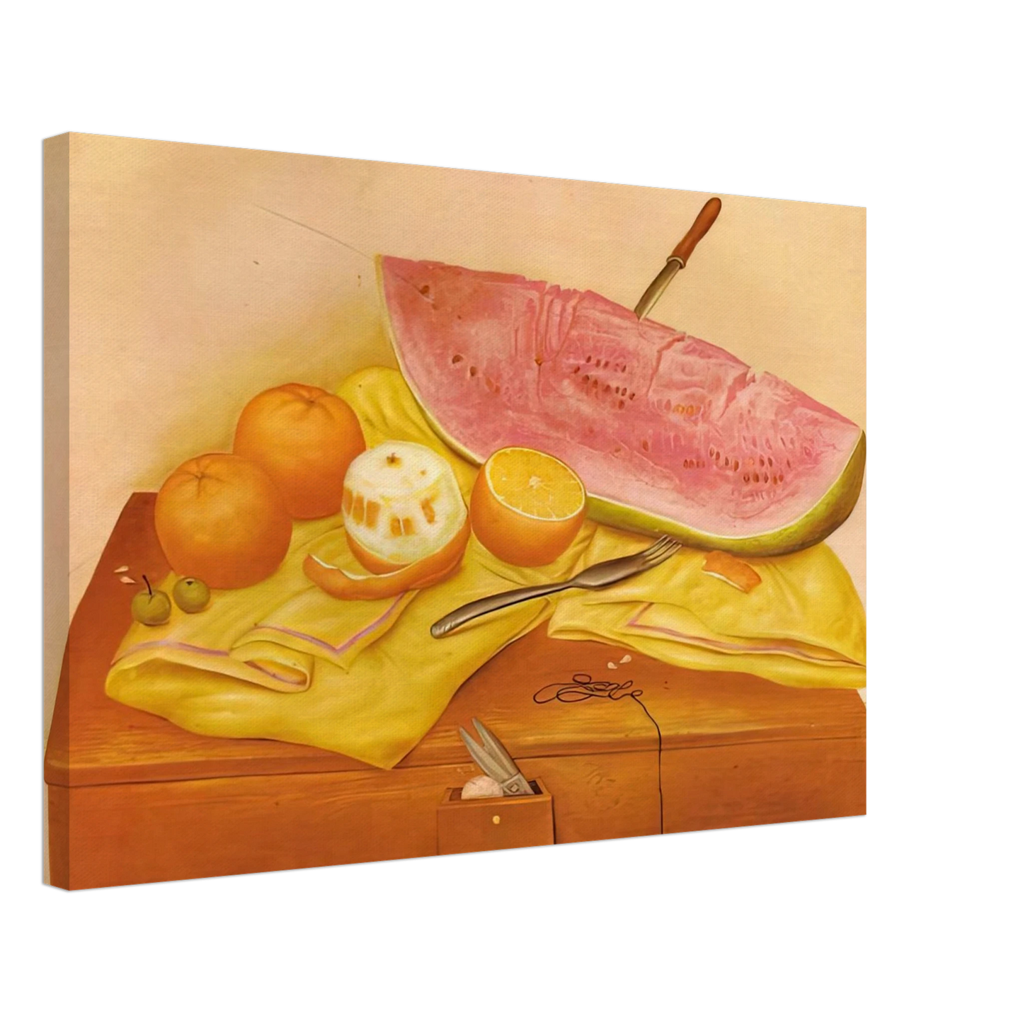 Fernando Botero - WATERMELONS AND ORANGES Canvas - 70x100 cm / 28x40 inches-canvas