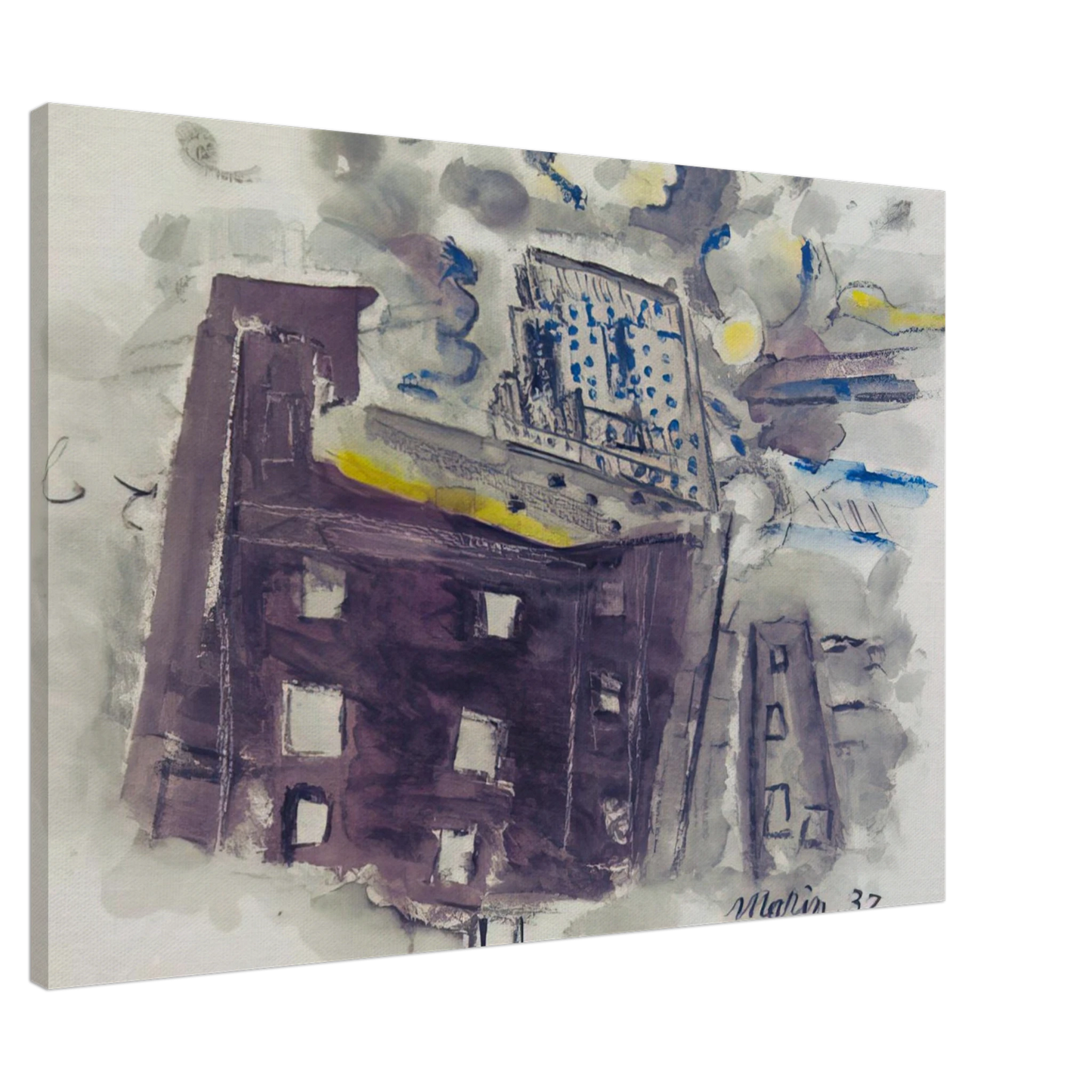 John Marin - Top of Radio City, New York City - 1937 Canvas - 20x30 cm / 8x12 inches-canvas